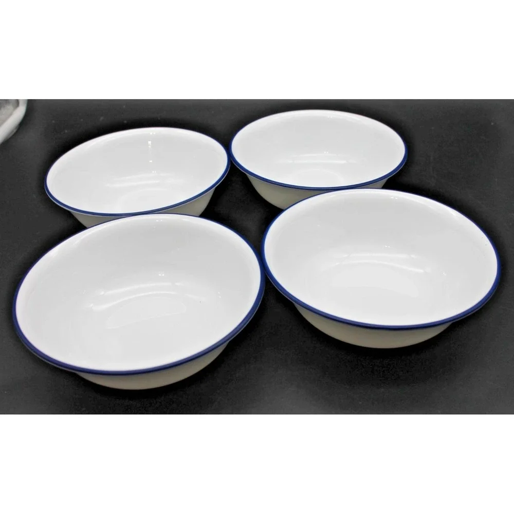 Set 4 Corelle Blue Band Blue Stripe Cereal Soup Bowls Vitrelle Made USA